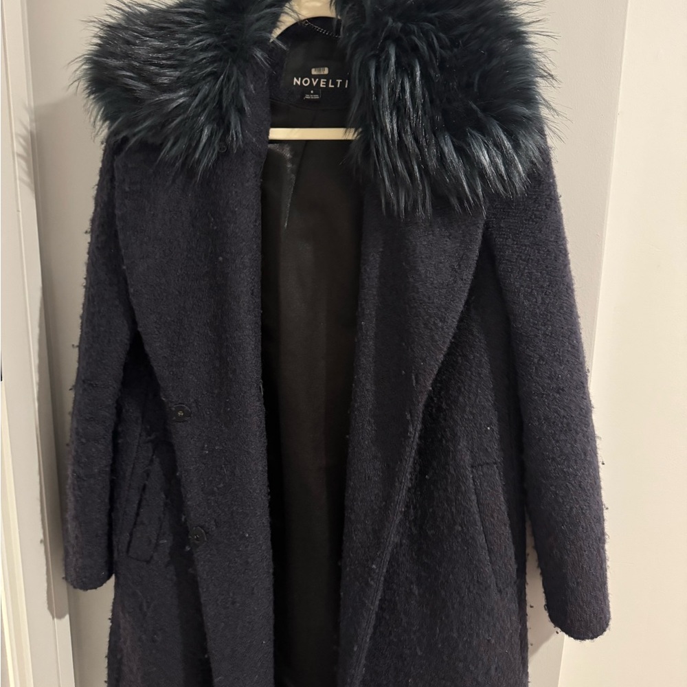 Navy Teddy Jacket with Faux Fur Collar